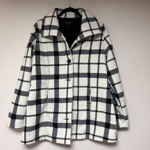 Ellen Reyes Women Plaid Fleece Jacket Coat Black White Size XL